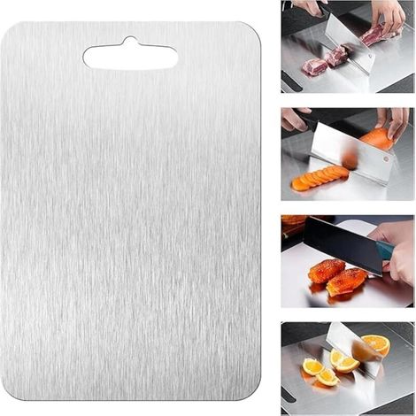 Planche à Découper en Titane 100% Pur - Double Face de Qualité Alimentaire pour Cuisine, Viande, Fruits et Légumes (29 x 20cm)
