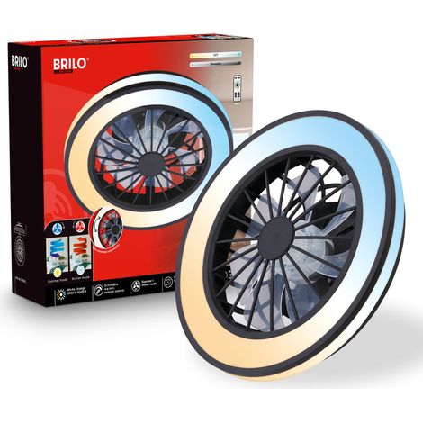 Briloner Deckenventilator mit Licht Fernbedienung Ø38cm Rund 24W 2600lm 3000K-6500K Warmweiß bis Tageslichtweiß DC-Motor Schwarz - Deckenleuchte Schlafzimmer Wohnzimmer (1/5)