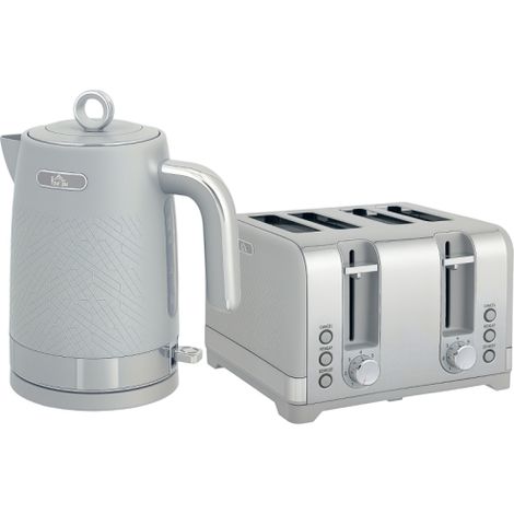 Stylish Grey Kettle and Four-Slice Toaster Set with Unique Texture for Modern Kitchens