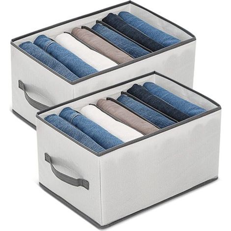 Lot de 2 boîtes de rangement pour jeans, pantalons, système de rangement, garde-robe, tiroirs pliants, vêtements, pour sous-vêtements, jeans, t-shirts (1/4)