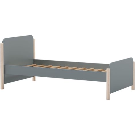 Lit 90x190 en MDF et pin massif laqué vert kaki pieds en pin naturel - ENORA (1/5)