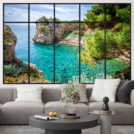 Stickers Trompe l'oeil fenêtre verrière - Vue Mer - 60 x 95 cm (1/5)
