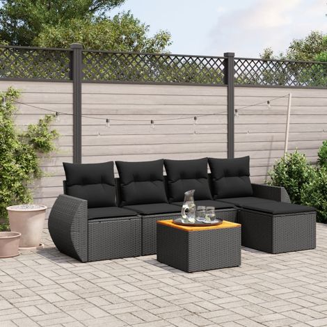 vidaXL Set Divano da Giardino 6 pz con Cuscini Nero in Polyrattan (1/3)