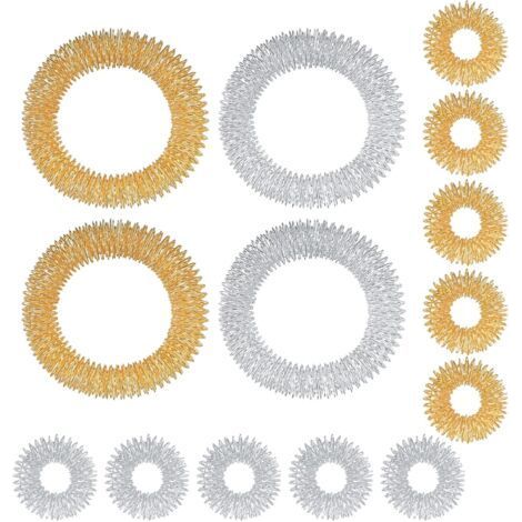 14-teiliges Massage-Set (10 Ringe, 4 Armbänder), Akupressurringe für Jugendliche und Erwachsene, Handgelenkmassagegerät zur Stressreduzierung, Gold und Silber