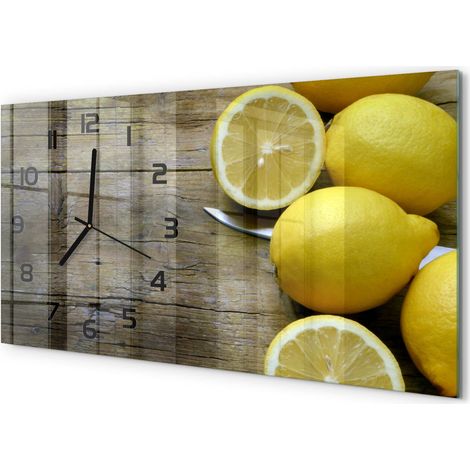 Horloge Murale Panoramique en Verre 60x30 cm Décorative Moderne Salon Cuisine Citrons sur bois (1/5)