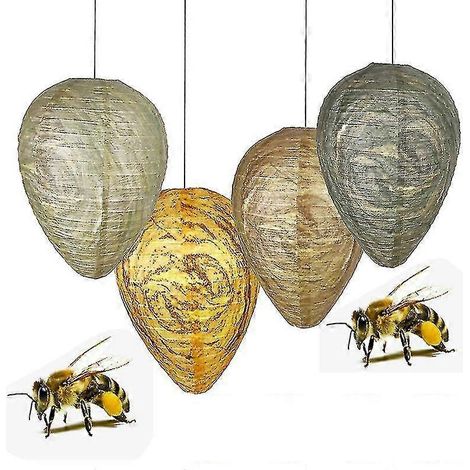 4 leurres de nids de guêpes imperméables à suspendre, répulsifs anti-frelons, faux nid de guêpes en tissu, leurre d'abeilles non toxique (1/5)