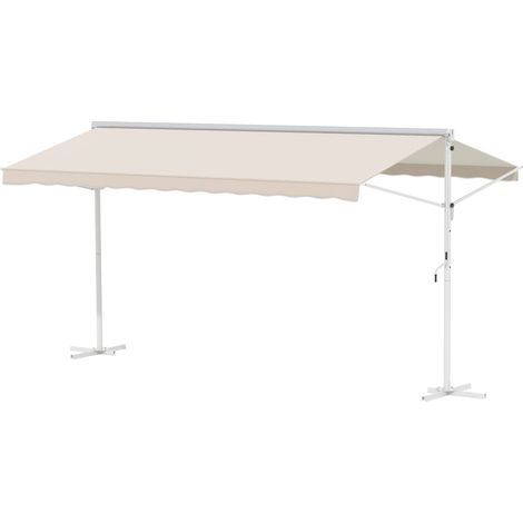 Auvent de terrasse 4,5x3,4m bras pliant crème alu métal