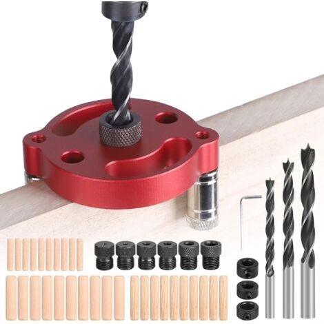 Gabarit de Percage Vertical, 2-10 mm Trous Locator Travail du Bois, Kit de Chevilles à Centrage Automatique, Guide de Percage Droit pour Perçage et Repérage du Centre, Rouge