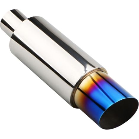 Silencieux D'échappement de Voiture Embout de Tuyau D'échappement Acier Inoxydable Silencieux Arrière échappement Auto Tube Résonateur 51mm Entrée 89mm Sortie Oblique Bleu (1/5)
