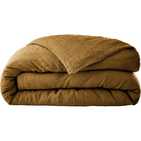 MARGAUX - Housse de Couette 260x240cm Lin Lavé Coloris Caramel (1/4)