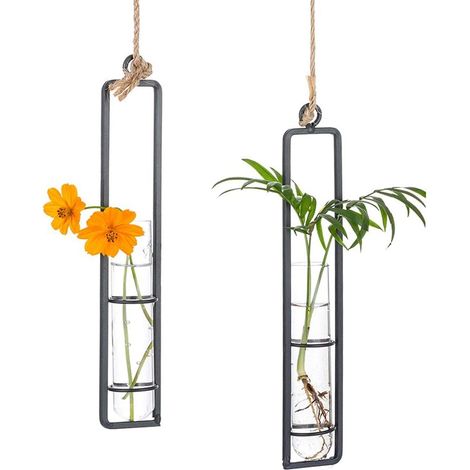 Vase en Verre Créatif en Fer Forgé,Récipient Hydroponique Suspendu,Tube en Verre,Arrangement Floral,Noir (1/5)