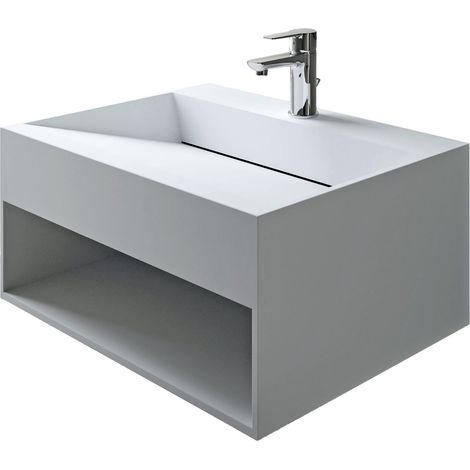 BERNSTEIN - Vasque murale 60x46x28cm en fonte minérale avec espace de rangement - blanc mat - TWG71