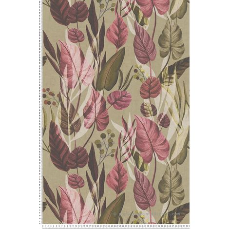 Papier peint intissé Palmiers & Feuilles Marron, Vert, Rose - 10,05 x 0,53 m (1/5)