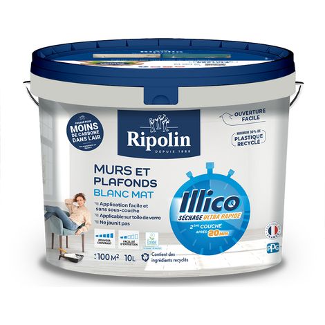 Peinture Murs et  Plafonds - Blanc - Mat - 10L - ILLICO - RIPOLIN