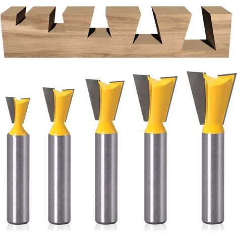 5 Pièces Fraise Defonceuse à Queue D'aronde, Fraise a Surfacer en Carbure de Tungstène 8mm, Fraises à Rainurer pour Défonceuse 1/4" 1/2" 3/8" 5/8" 3/4" pour Le Travail du Boi (5)