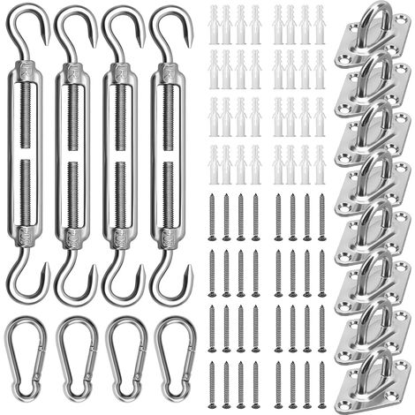 Kit de quincaillerie pour voile d'ombrage – Kit d'installation de pare-soleil en acier inoxydable 304 pour installer des voiles d'ombrage rectangulaires et triangulaires pour terrasse, jardin (1/5)