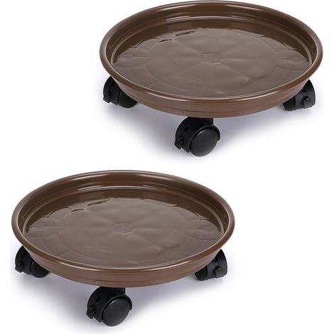 2 Pcs 30cm Support de Pot de Fleurs à Roues, Support Roulant Plantes, Support pour Plante avec Roue Universelle pour Plantes d'intérieur et d'extérieur, capacité de Charge 56kg, Brun (1/5)