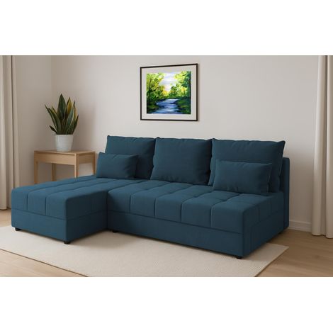 AX LIVING Eckcouch blau Dolceo Sofa Klein mit Schlaffunktion Steppung