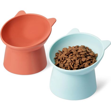 Mangeoires surélevées pour Chats – en Forme d'oreille de Chat – Paquet de 2 – 13 – 2 × 13 – 2 × 11 – 4 cm – Orange et (1/5)