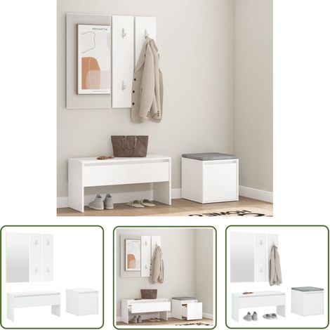 The Living Store Ensemble de meubles de couloir Blanc Bois d'ingénierie - Meuble D'entrée - Banc Coffre - Rangements Entrée - Meuble Hall - Décoration Intérieur (1/5)