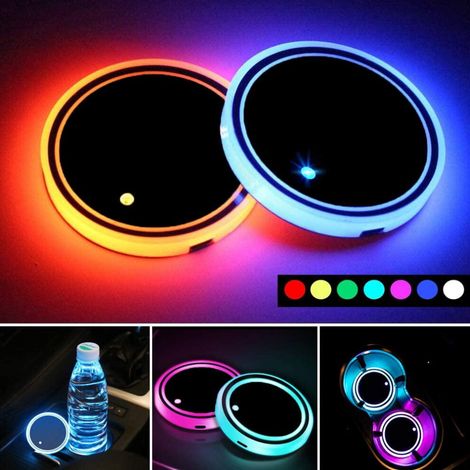 Geeignet für 2er-Pack LED-Becherhalterleuchten, 7 Farben, USB-aufladbar, 3 Modi, universeller Autobecherhalter - kompatibel mit den meisten Getränkehaltern