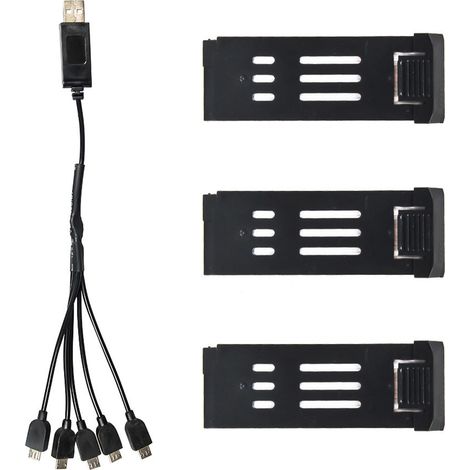 Kit de 3 batteries pour drone E58, comprenant une batterie de 1200 mAh, un câble de charge 5 en 1 et des accessoires de remplacement. (1/5)