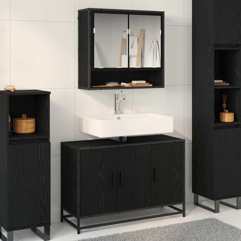 vidaXL  Bathroom Furniture Set  2 pcs Black Oak Engineered Wood