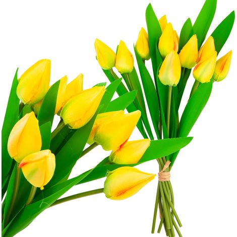 CV27025-3 Großer Tulpenstrauß mit 12 gelben künstlichen Tulpen (1/5)