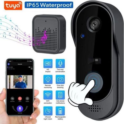 Sonnette Vidéo Wi-Fi Tuya 1080p – Batterie Rechargeable Vision Nocturne IR Audio Bidirectionnel Détection de Mouvement (1/5)