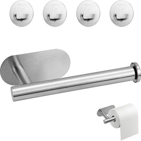 Porte-Papier de Toilette avec 2 Crochets en Acier Inoxydable, Porte-Papier de Toilette sans Forage Montage Mural, WC Toilettenpapier Halterung Autocollant für Küche und Badzimmer (1/5)