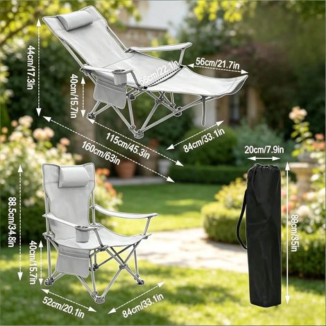 Fauteuil de Pêche avec Repose-Pieds Extensible, Chaise Pliante Confort
