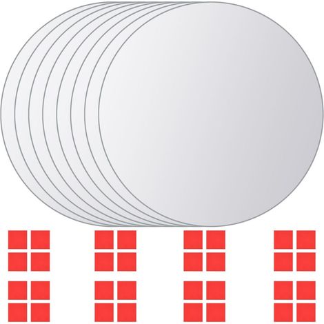 Juego de 8 azulejos de espejo redondos vidrio con tiras adhesivas DEC022668