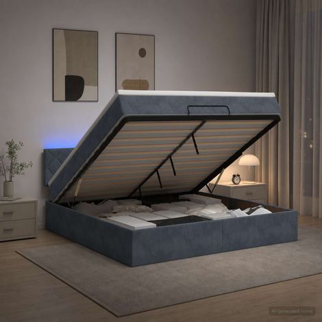 Cama tipo otomana con colchón y LED Gris oscuro 160 x 200 cm (1/5)