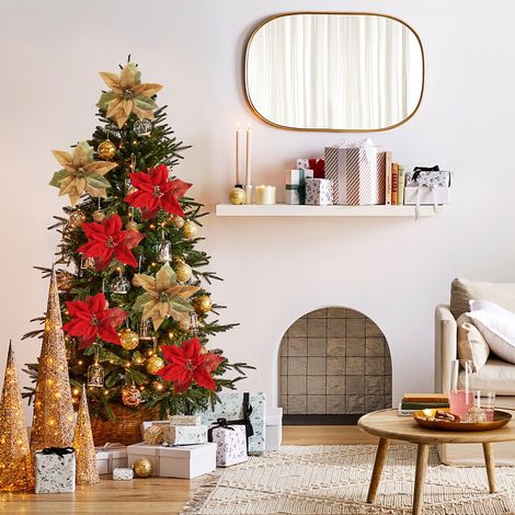 Sapins de Noël décoratifs avec fleurs en tissu simulé pour ornements festifs (1/5)