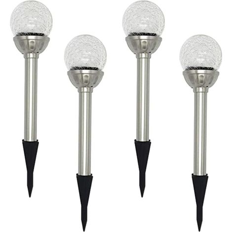Jardin Lampe Solaire Extérieur, Pack de 4 Lampes à Piquet Solaire à Globe LED RGB 8, Lampe à Boule de Verre Craquelée à Couleur Changeante, Temps de Travail de 6 à 10 Heures (1/4)
