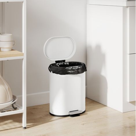 Papelera de pedal 12 L con cubo interior, cierre suave, 30 x 25,5 x 37,5 cm, blanca OKMYHOME (1/5)