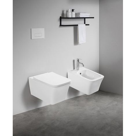 Sanitari sospesi WC e Bidet in Ceramica Copriwater soft-close MEZZOGIORNO Bianco Lucido (1/3)