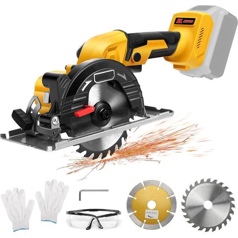 Scie circulaire sans fil de 5" pour 20 V (sans batterie)  mini scie circulaire avec 2 lames, scie à bois et couteau diamanté, idéale pour bois, métal mou (1/5)