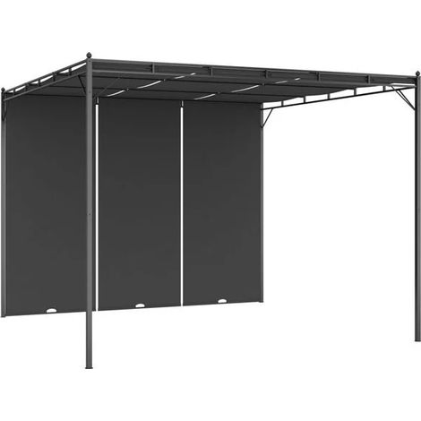 Belvédère de jardin avec rideau latéral 3 x 3 x 2,25 m anthracite - Kiosque jardin terrasse extérieur ombrage décoration (1/5)