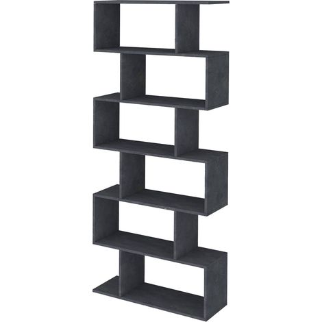 Dmora Libreria alta a zig zag a 6 scaffali aperti, Made in Italy, Scaffale per libri e documenti, Libreria da ufficio, cm 80x25h192, colore Grigio Cenere, con imballo rinforzato (1/5)