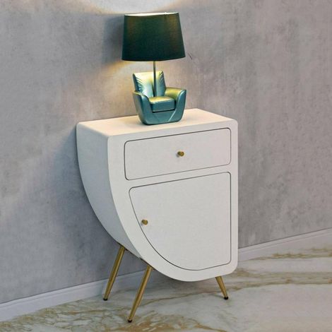 Chevet, Commode Basse, Table de Nuit, Étagère de Chevet, Blanc et Or, 60x32 h79 cm (1/5)