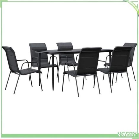 Ensemble à manger de jardin - FAFEICY - 3200707 - Noir - 6 places - Table verre trempé 160x80 cm (1/5)