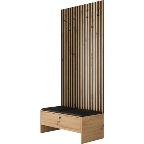 Conjunto para recibidor Donio IV, Roble Artisan + Soft 011, 206x85x44cm, Aglomerado laminado, Cuero ecológico, Colocada