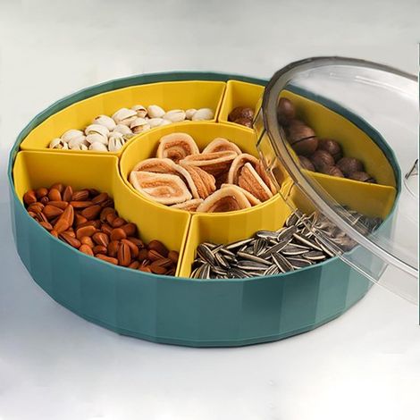 Bol para aperitivos con tapa, giratorio 360 grados, recipiente para dulces, frutos secos, aperitivos, caramelos y galletas (1/2)