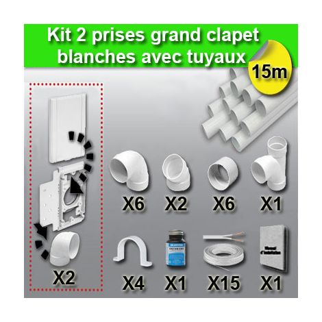 Ensemble 2 prises grand clapet avec tuyaux - couleur au choix - blanc