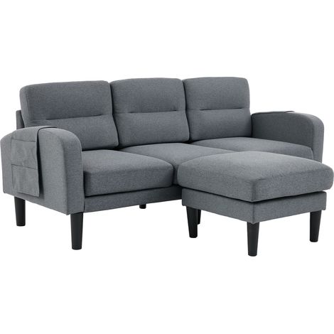 CHICFURN Divano angolare 3 posti 204x136x80 cm in tessuto grigio con tasche (1/5)