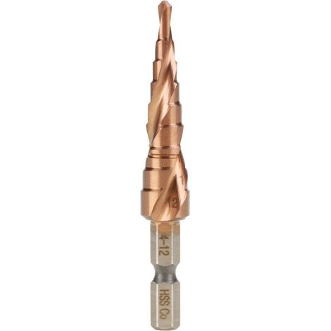 Stufenkegelbohrer aus Kobalt-Schnellarbeitsstahl, spiralförmiger Sechskantschaft (4-12 mm) (1/5)