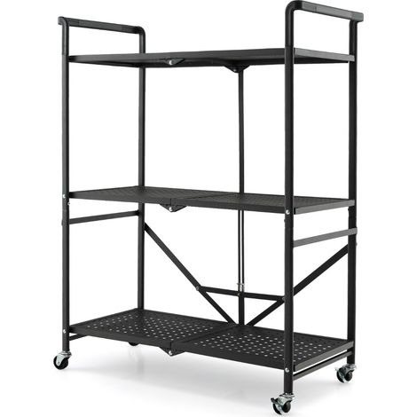 Scaffale pieghevole con ruote bloccabili 3 ripiani Carrello portaoggetti in metallo da cucina garage Nero (1/4)