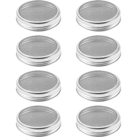 Ensemble de 8 couvercles de germination en acier inoxydable, compatibles avec les bocaux à large ouverture, avec filtre, compatibles avec les bocaux de conserve. (1/5)