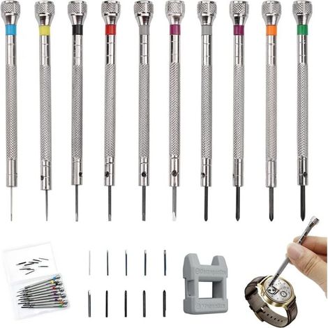 29 Pièces kit tournevis de précision 0,6-2,0 mm, Tournevis Montre pour Réparation, tournevis horlogerie avec Démagnétiseur, Outils de Réparation D'horloger (1/4)